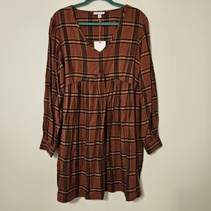 NWT Knox Rose Plaid Babydoll Long Sleeve Dress